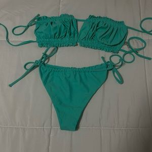 Smocked Bandeau Tie Side Bikini Swimsuit